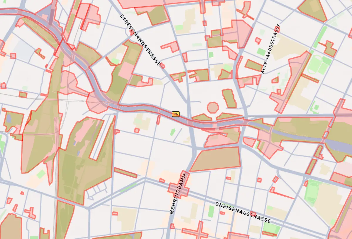 Map showing no-parking zones for shared scooters and e-bikes in Berlin
